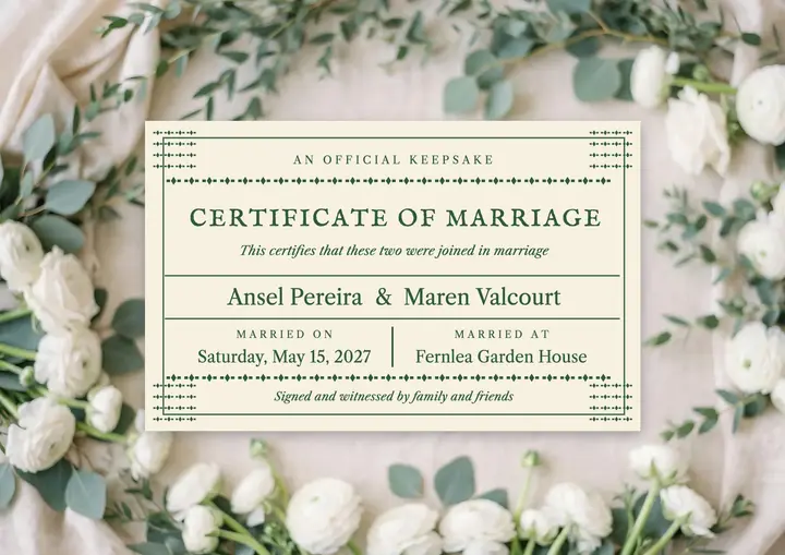Fernlea marriage keepsake certificate template