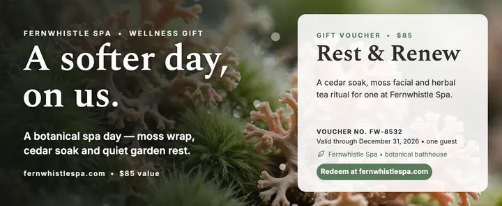 Fernwhistle Spa botanical gift voucher template