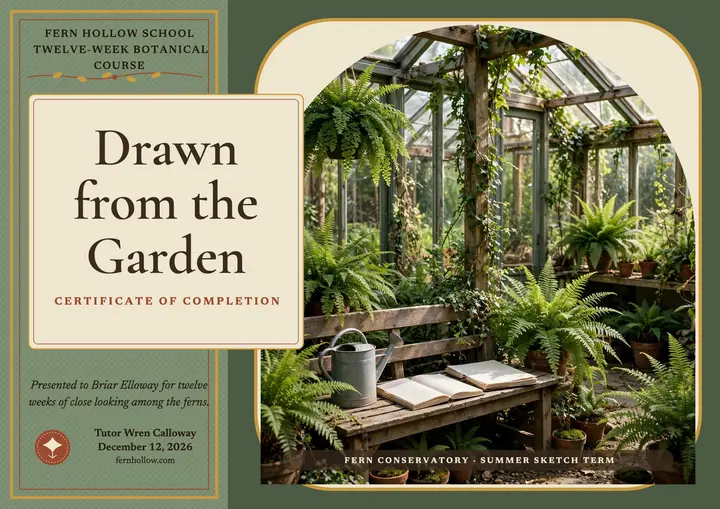 Fern Hollow botanical illustration certificate template
