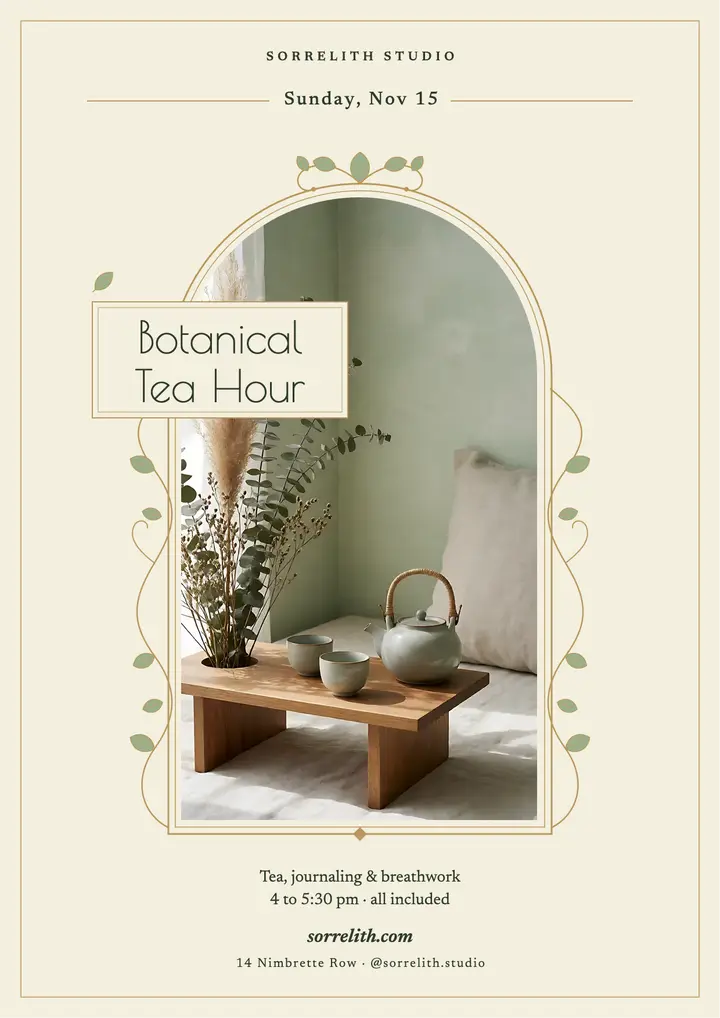Botanical tea hour wellness flyer, art nouveau template