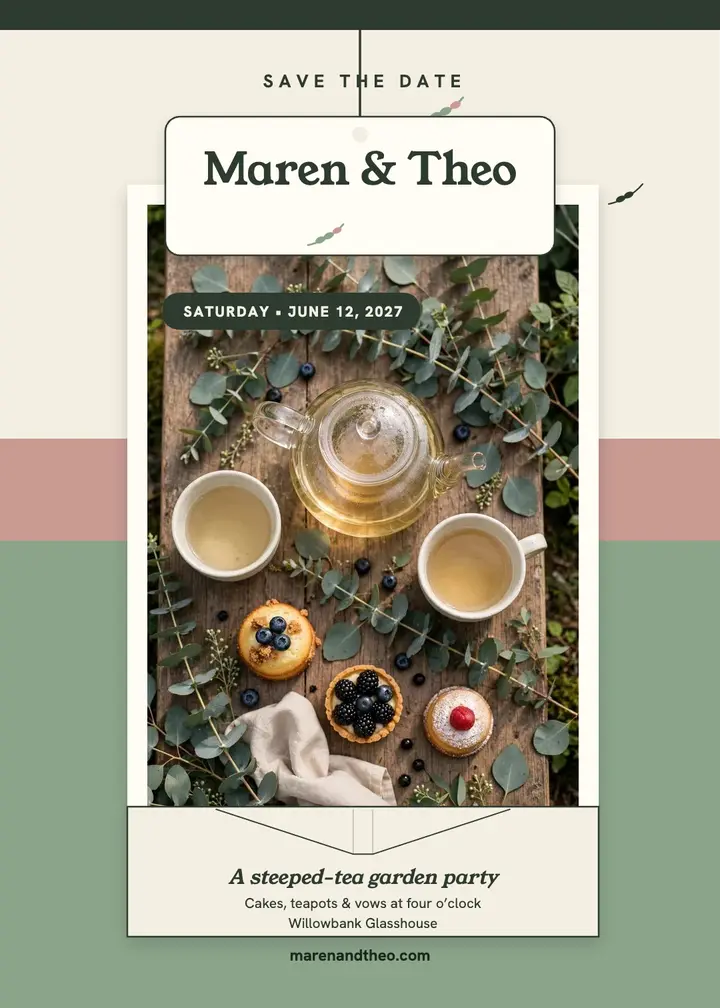 Maren and Theo tea garden save the date template