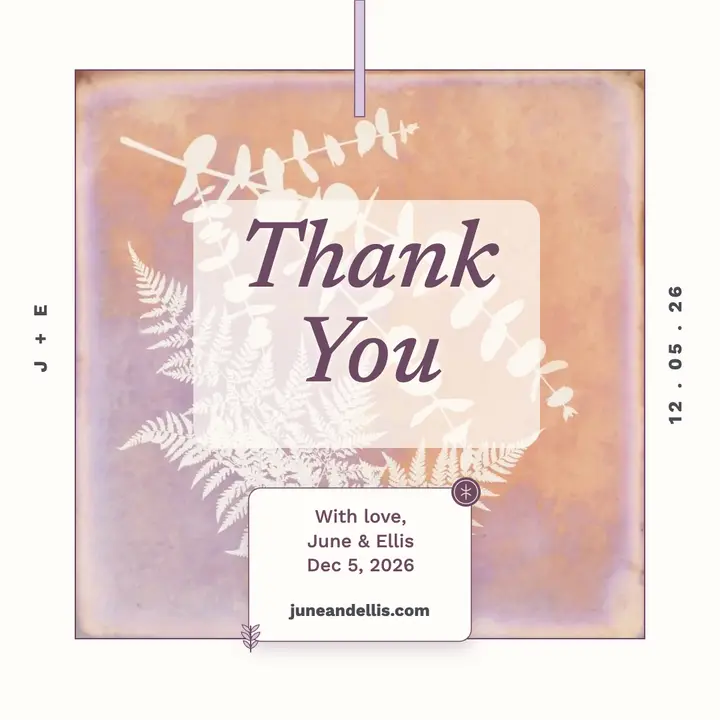 Sun-print botanical wedding thank you template