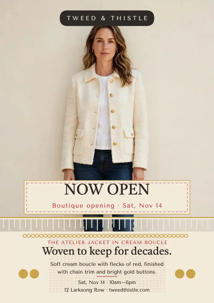 Tweed and Thistle boutique opening flyer template