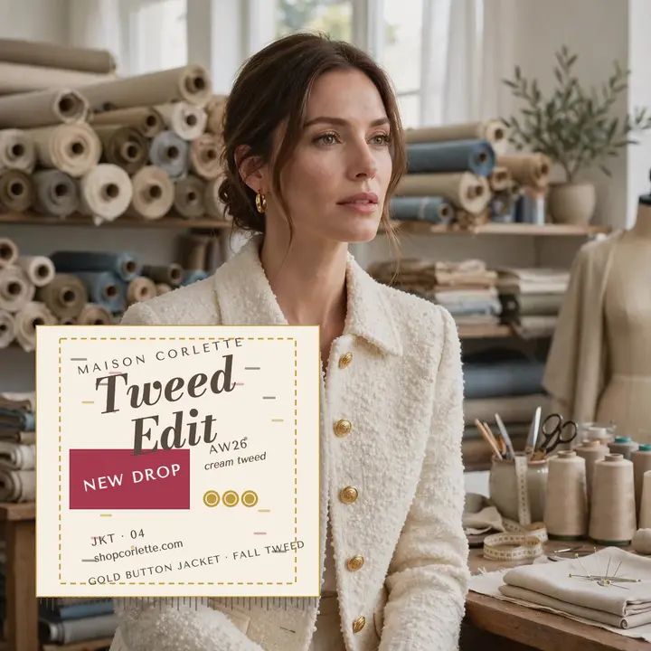 Maison Corlette fall tweed jacket drop template