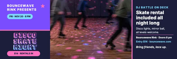 Bouncewave disco skate night header: roller disco night header template