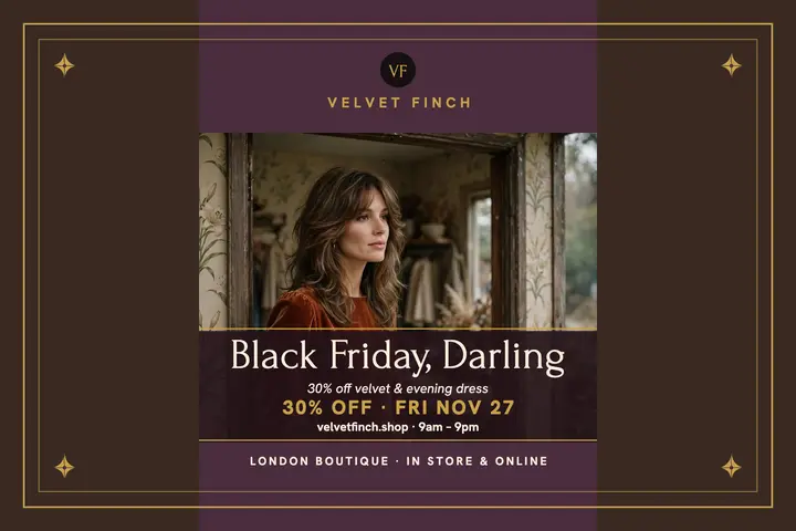 Velvet Finch Black Friday postcard template
