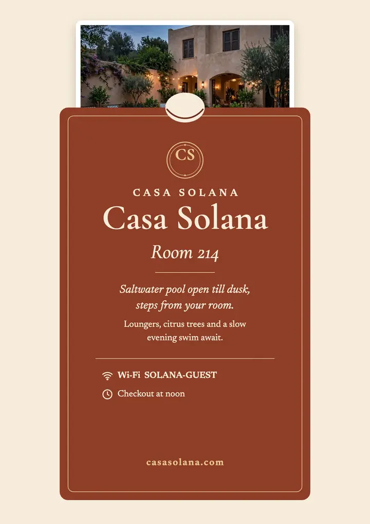 Casa Solana pool key sleeve flyer template