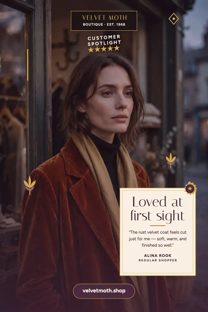 Velvet Moth boutique spotlight review poster template