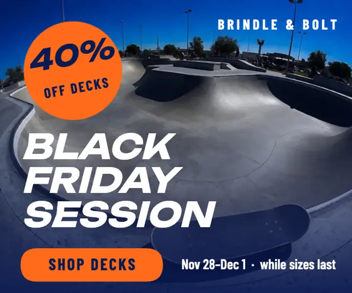 Brindle & Bolt Black Friday skate deck ad, fisheye template