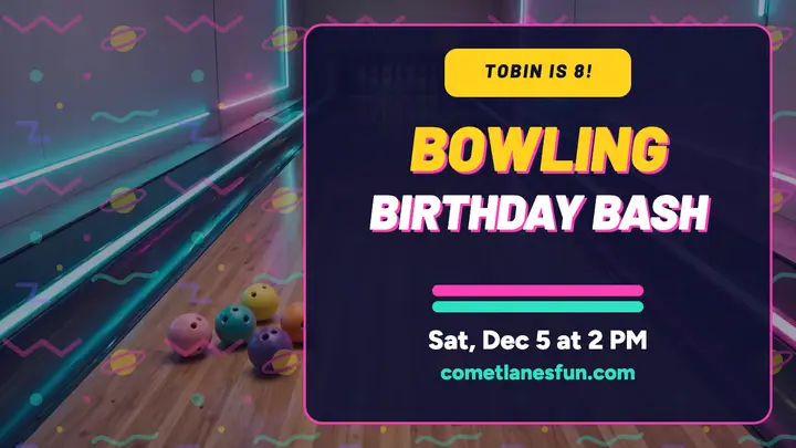 Tobin bowling birthday bash thumbnail template