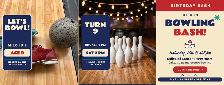 Milo bowling birthday cover template