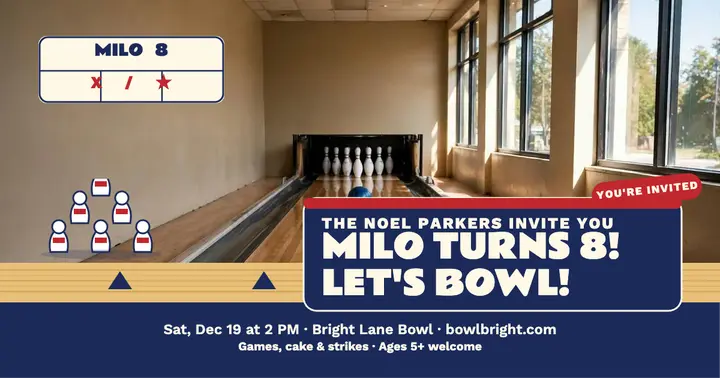 Milo's bowling birthday bash invite template