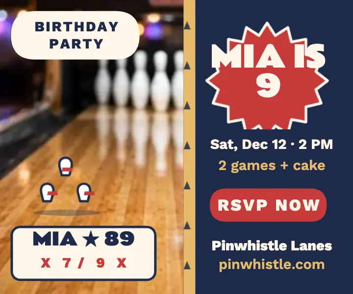 Pinwhistle bowling birthday invite ad: bowling birthday invite template