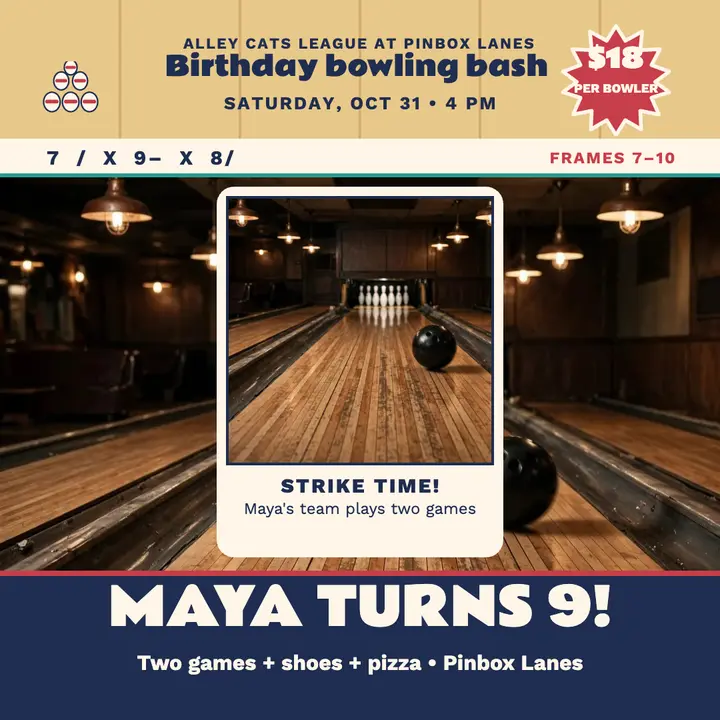 Maya's bowling birthday bash post template