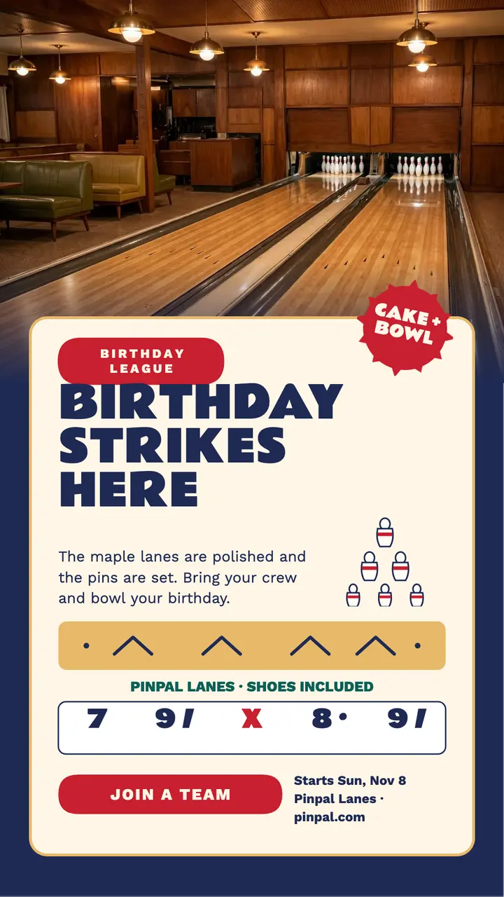 Pinpal birthday bowling league story template