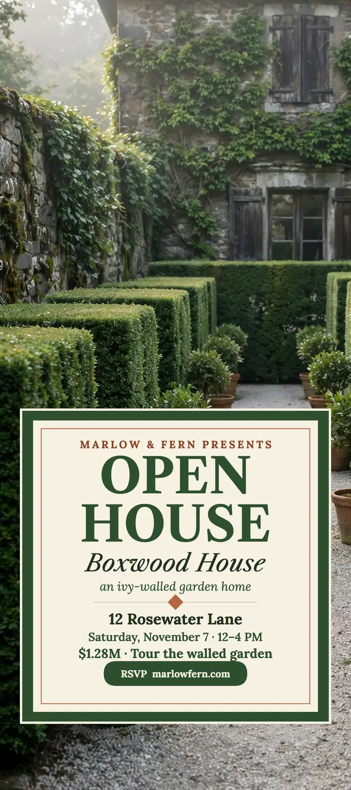 Boxwood garden estate open house rack template