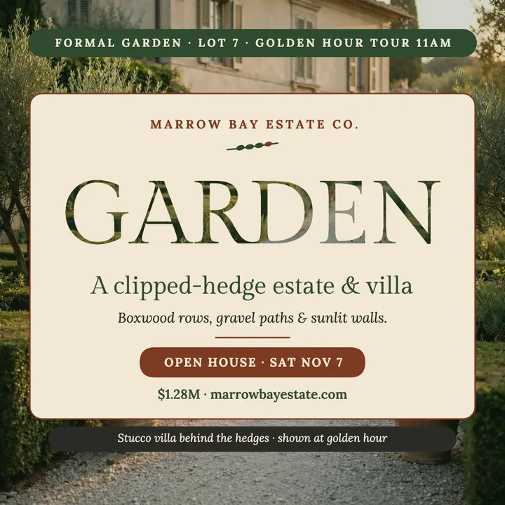 Boxwood garden estate open house square template