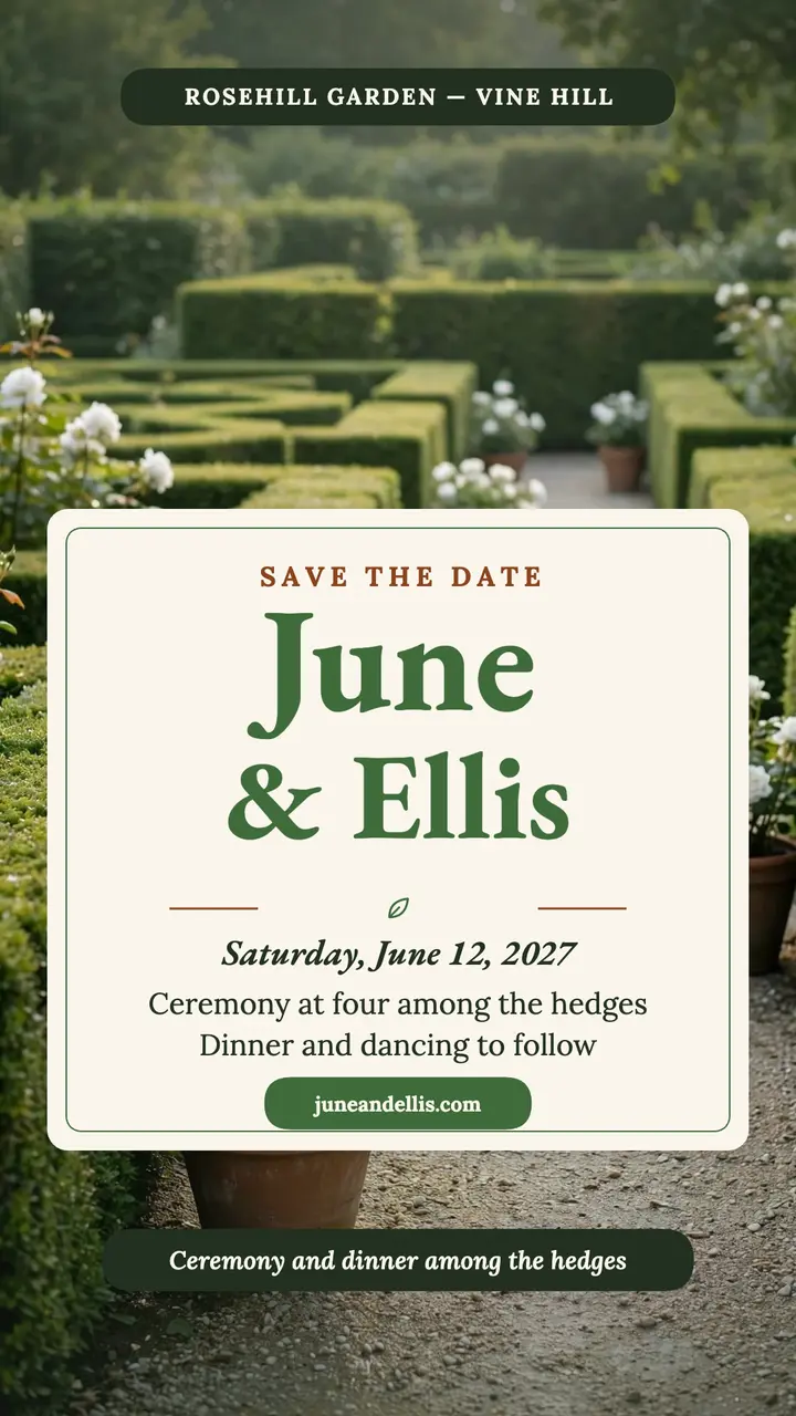 June and Ellis boxwood garden invitation template