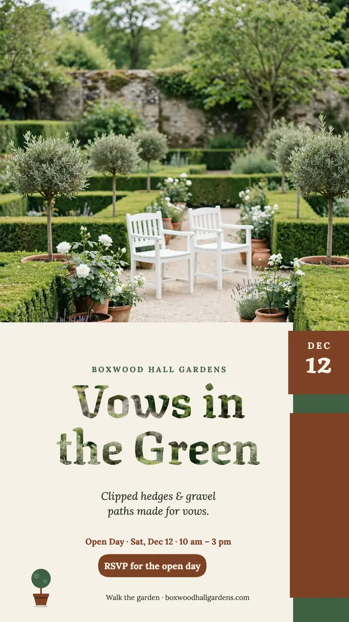 Boxwood Hall Gardens open day story template