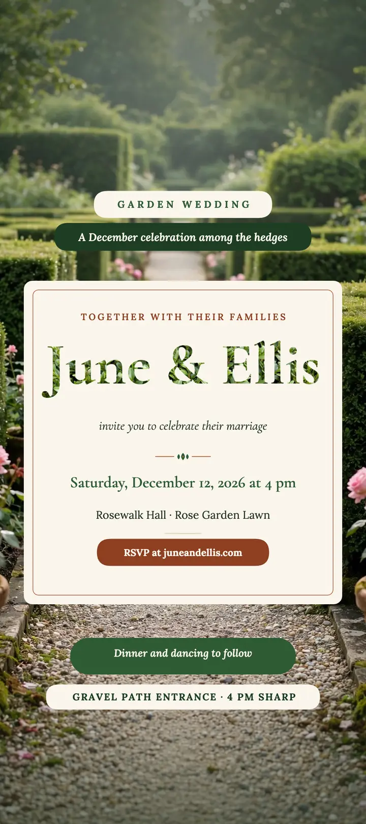 June and Ellis boxwood garden wedding rack card template