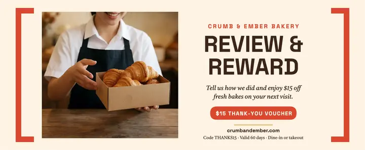 Crumb and Ember review thank-you voucher template