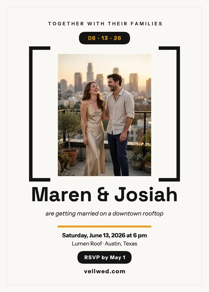 Maren and Josiah rooftop wedding invitation: rooftop wedding invitation template