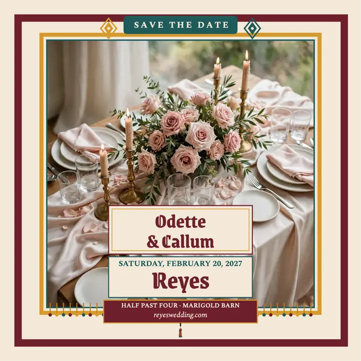 Odette and Callum braid trim wedding invite template