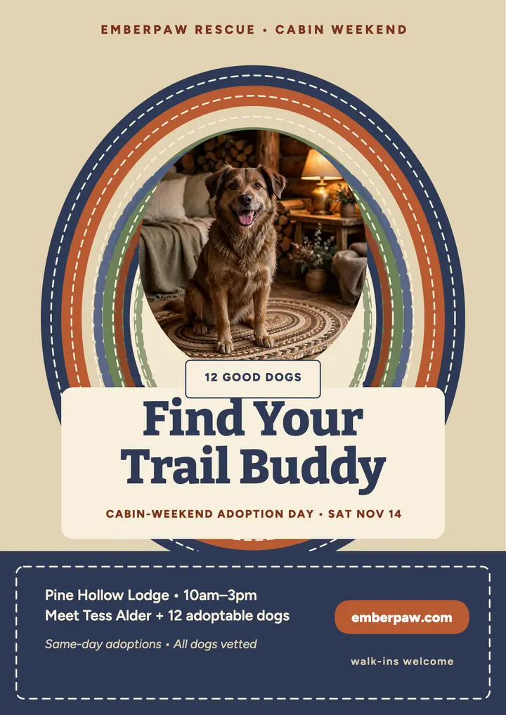 Emberpaw cabin adoption day flyer template