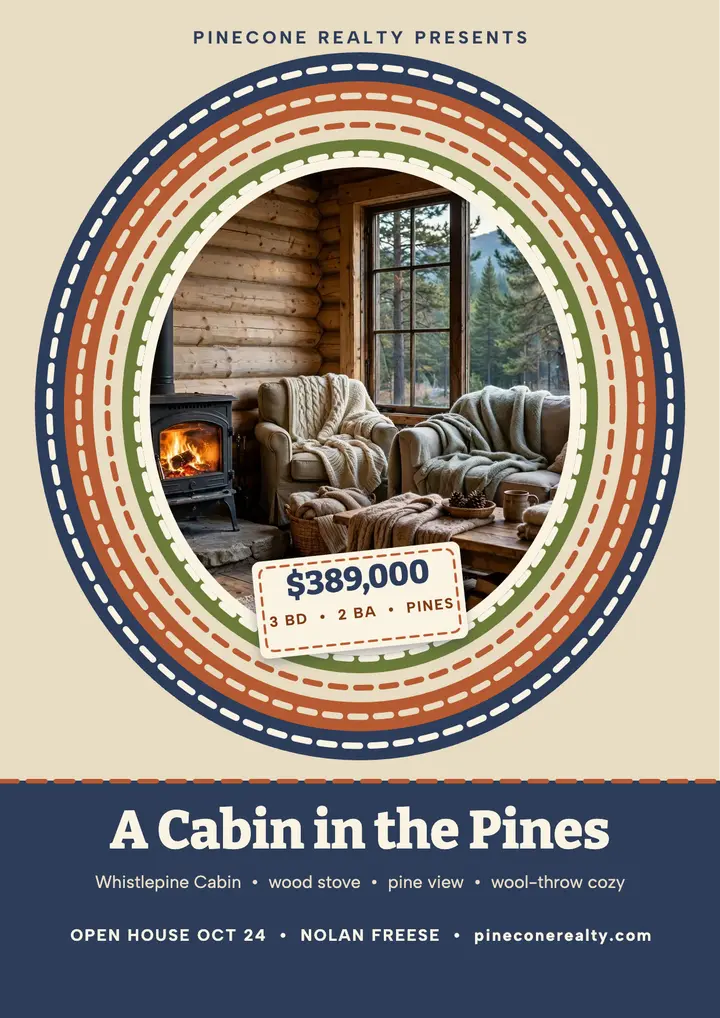 Whistlepine cabin listing flyer template