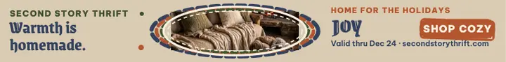 Second Story Thrift braided rug quote ad: christmas quote leaderboard ad template
