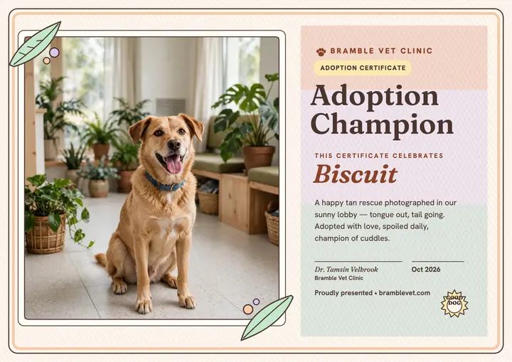 Bramble adoption champion certificate template