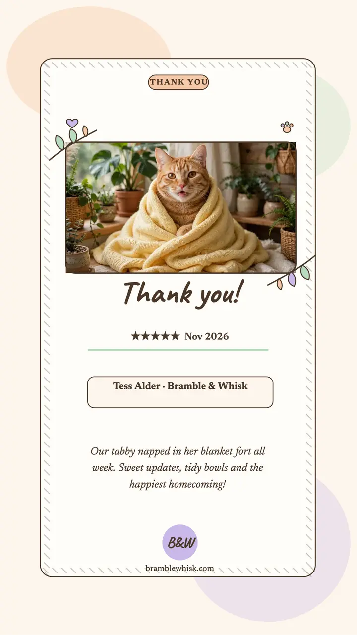 Bramble and Whisk sitter thanks story template