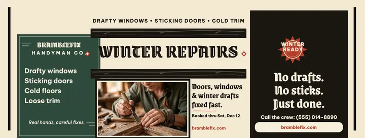 Bramblefix winter repairs linocut cover: handyman facebook cover template