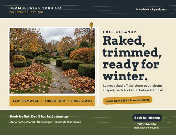 Bramblewick Yard Co fall cleanup flyer template