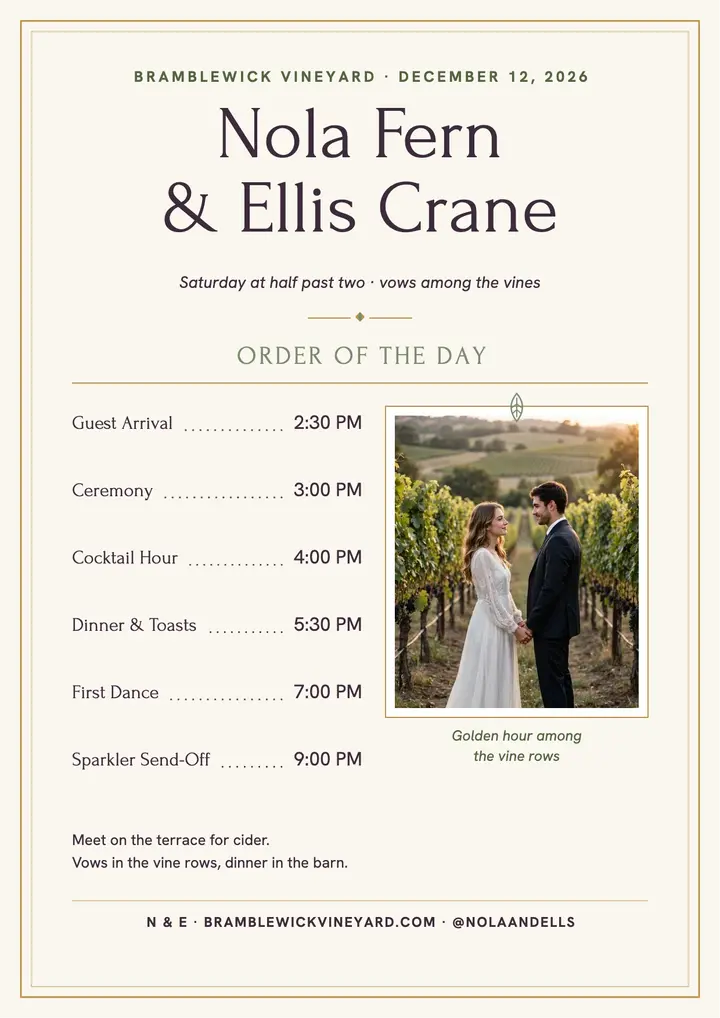 Vineyard order of the day flyer template