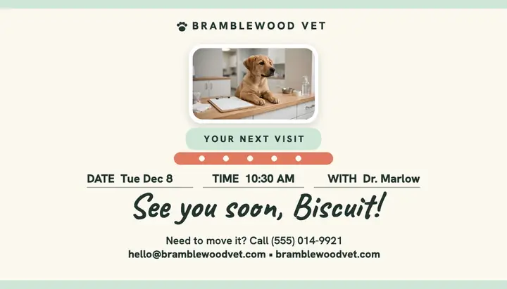 Bramblewood Vet next visit card template