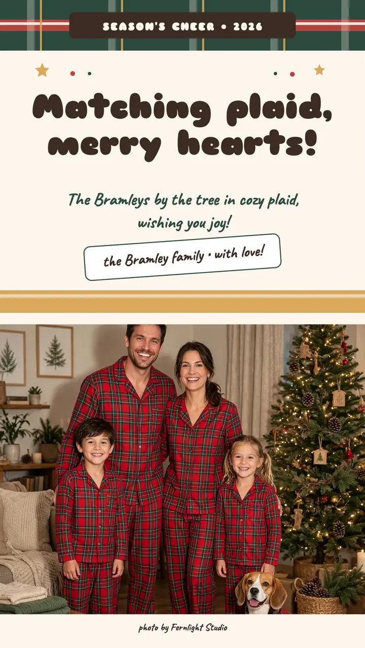 Bramleys plaid pajamas Christmas story template