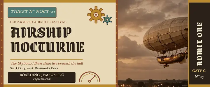 Cogsworth airship festival night ticket template
