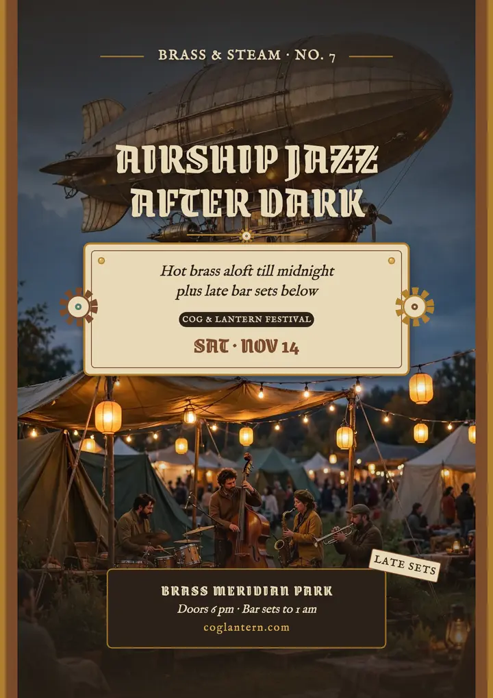 Cog and Lantern airship jazz festival flyer template