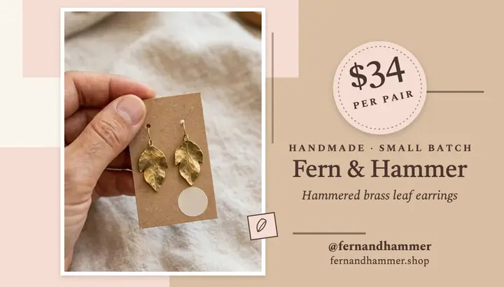 Fern and Hammer brass earring card: earring maker business card template