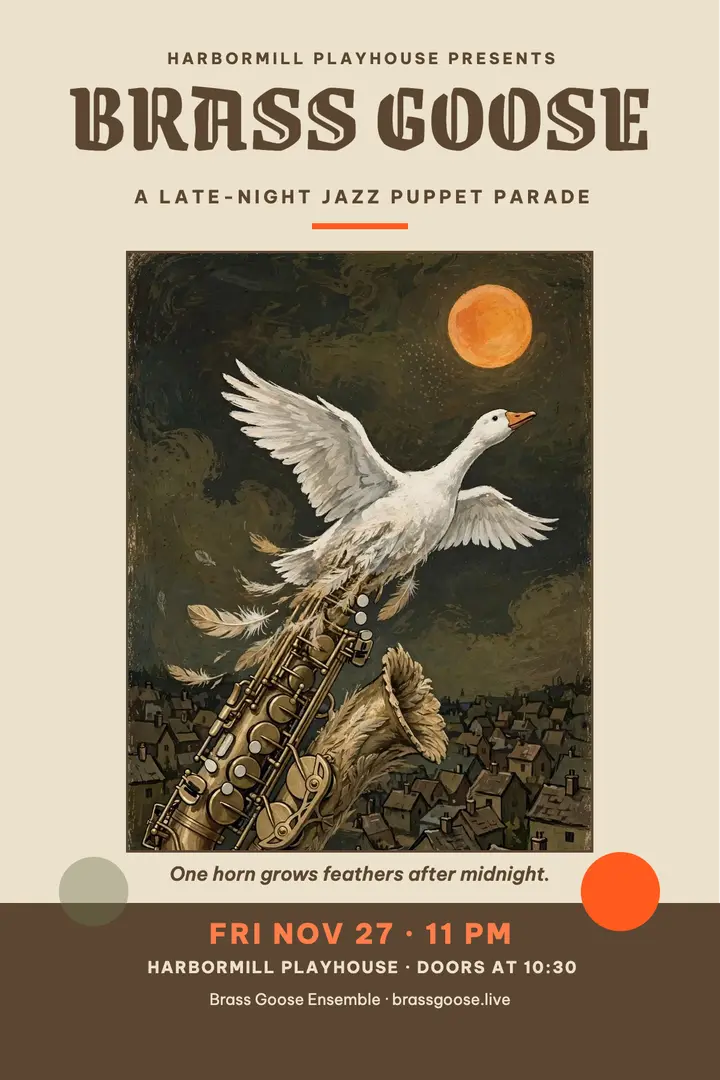 Brass Goose jazz puppet parade poster template