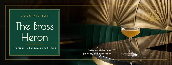 Brass Heron cocktail bar Facebook cover, Neo Deco template