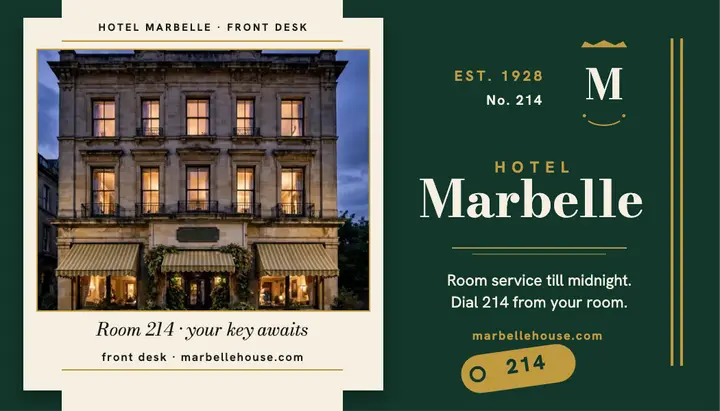 Hotel Marbelle brass key card template