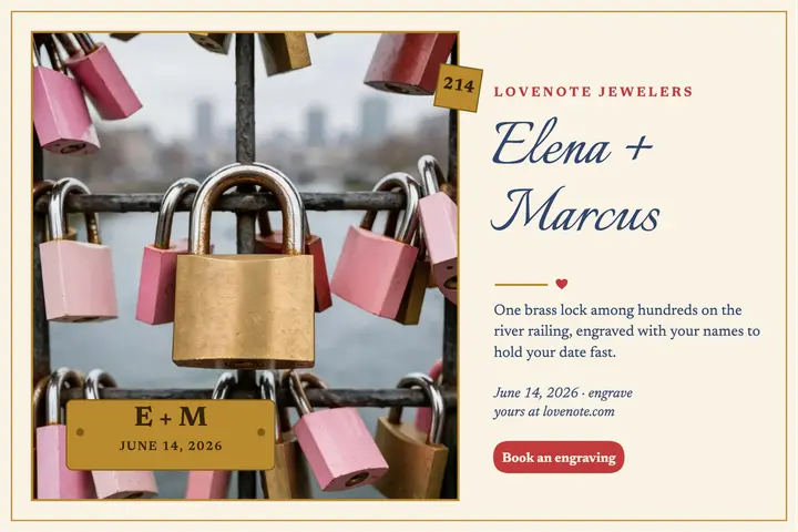 Brass lock anniversary postcard, jeweler: anniversary postcard template