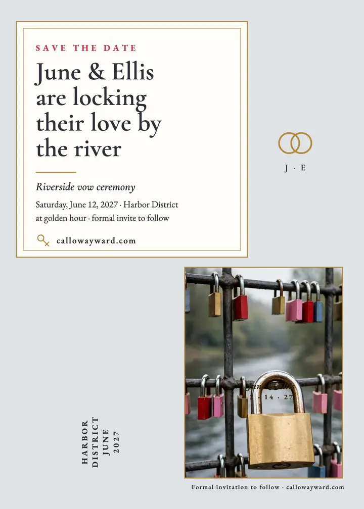 Brass lock riverside save the date template