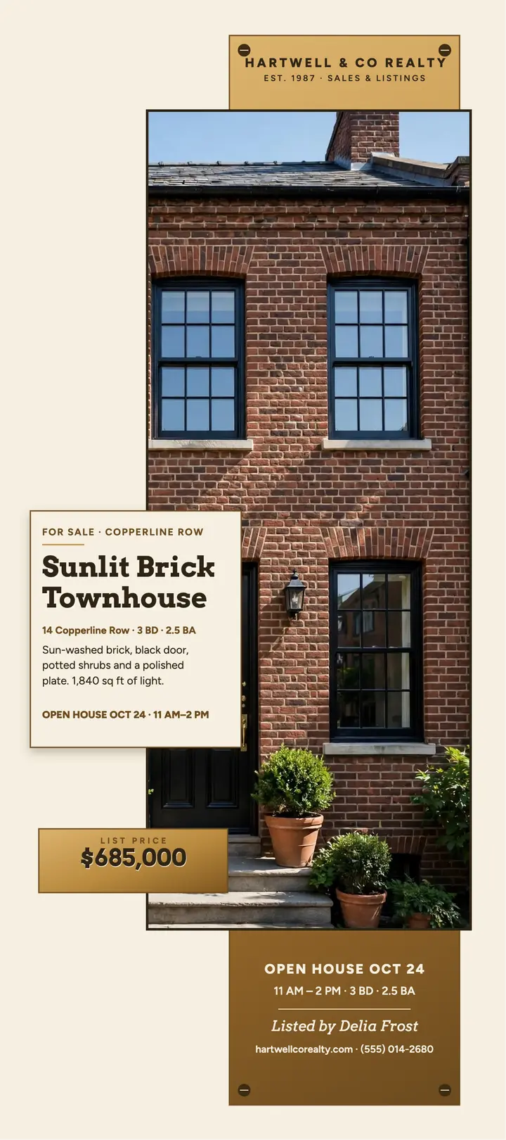 Brass plaque townhouse rack card template