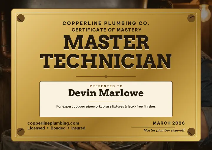 Copperline master technician certificate template