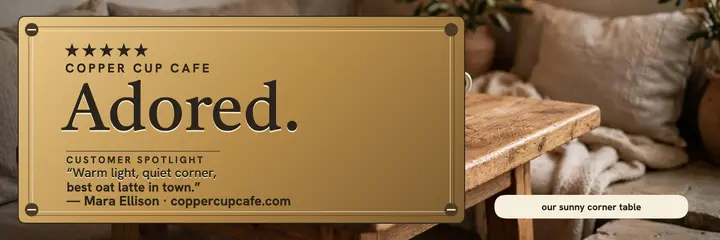 Copper Cup cafe review brass header template