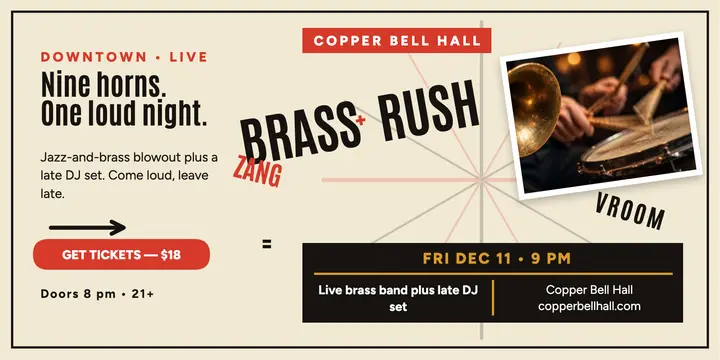 Brass and Rush jazz night futurist post template