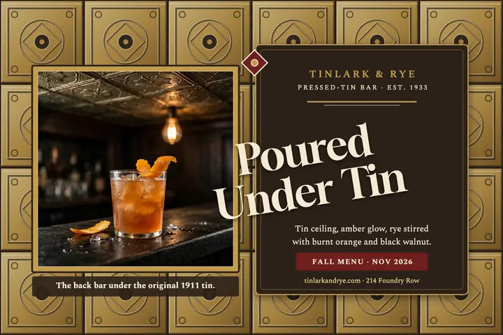 Tinlark and Rye brass tin bar postcard template